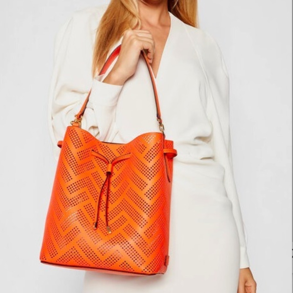 NWT Ralph Lauren Perforated Leather Debby Drawstring Bucket Bag